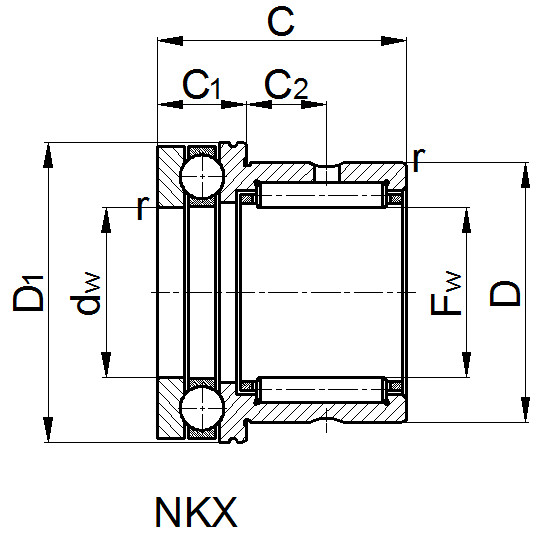 NKX 70 ម្ជុល roller bearing